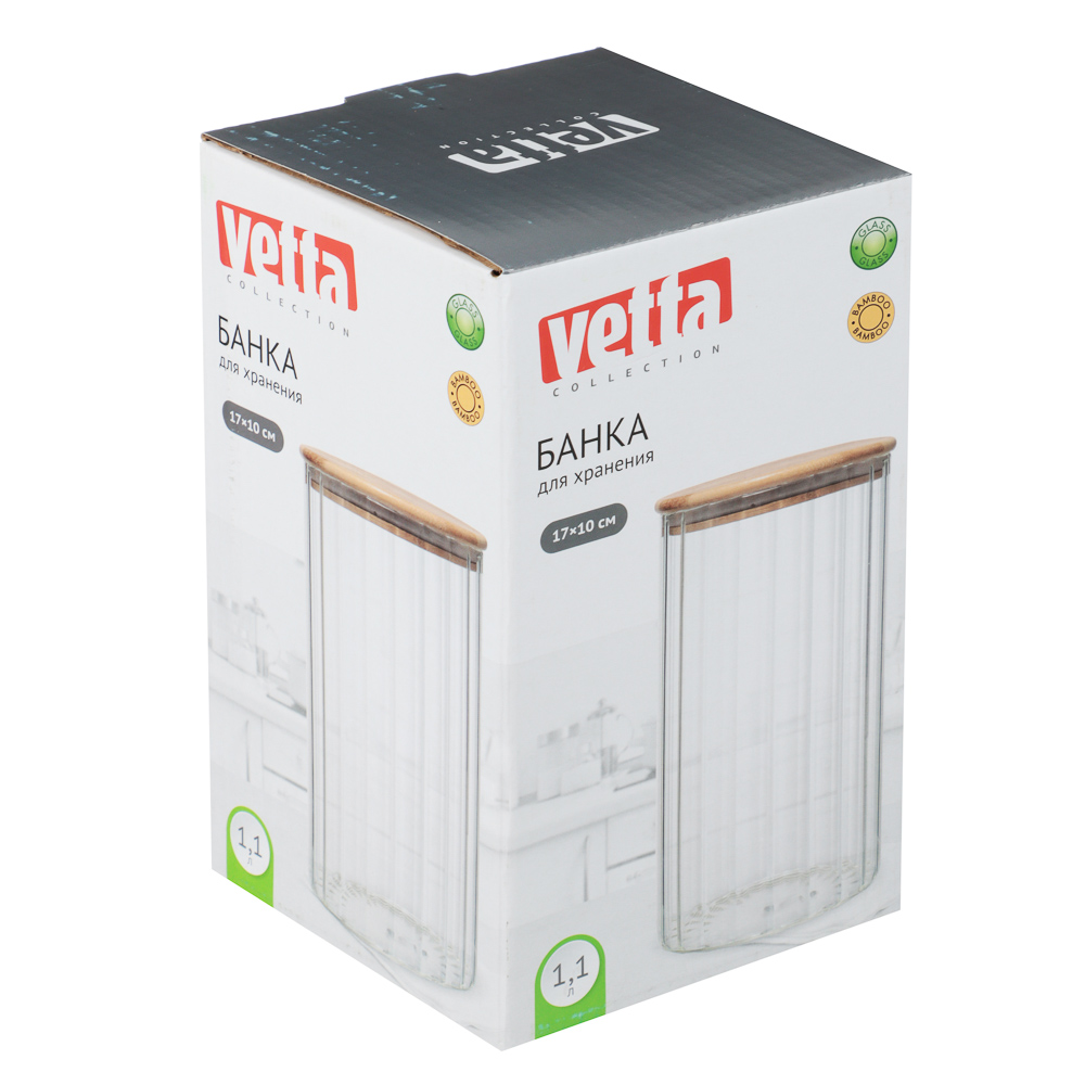 VETTA ЭКО Грани Банка для хранения 1100мл, 17х10см, стекло, бамбук - #5