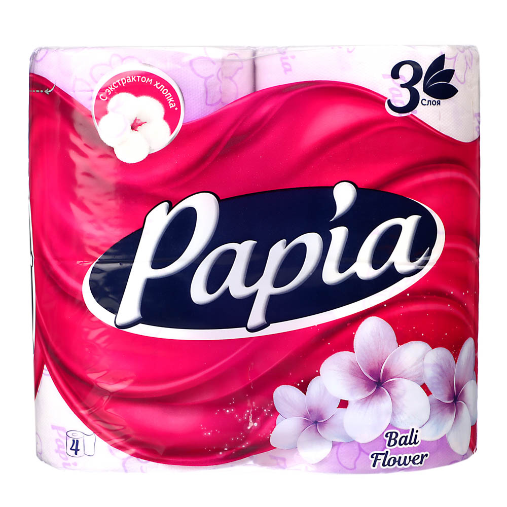 Туалетная бумага PAPIA "Балийский цветок", 3 слоя, 4 рулона - #2