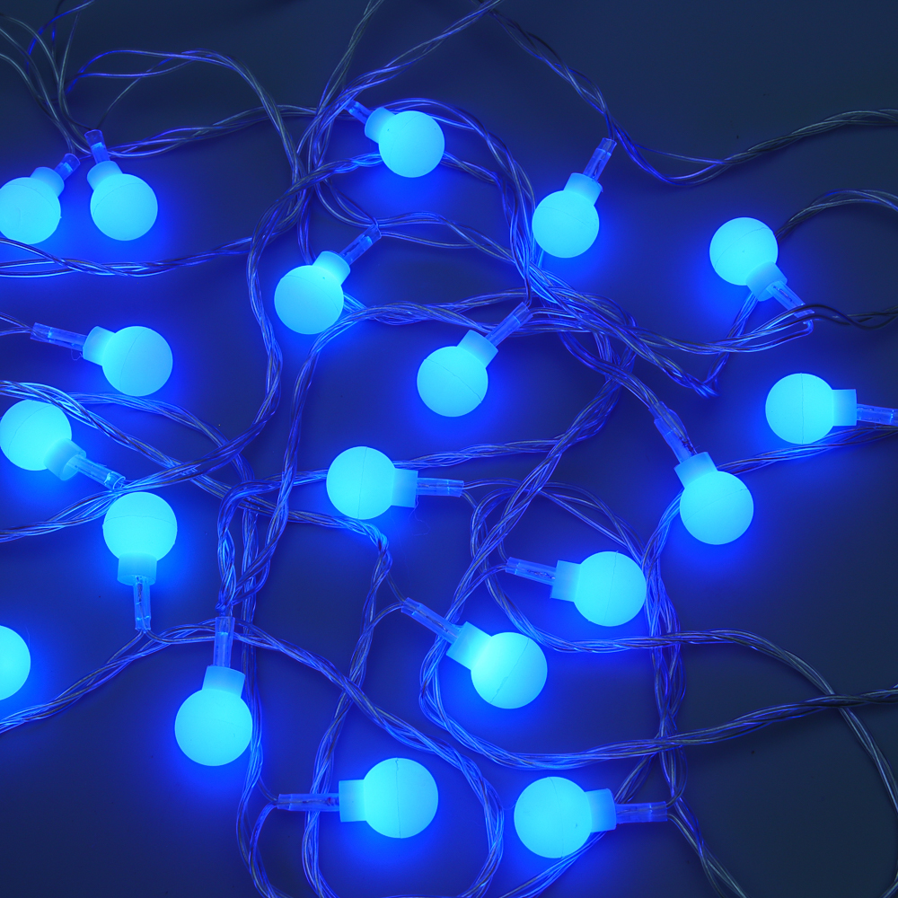 СНОУ БУМ Гирлянда эл. вьюн 9м, 40LED, шар 1,6см, синий, пост. свечение, ПВХ прозрачный, 220В - #9