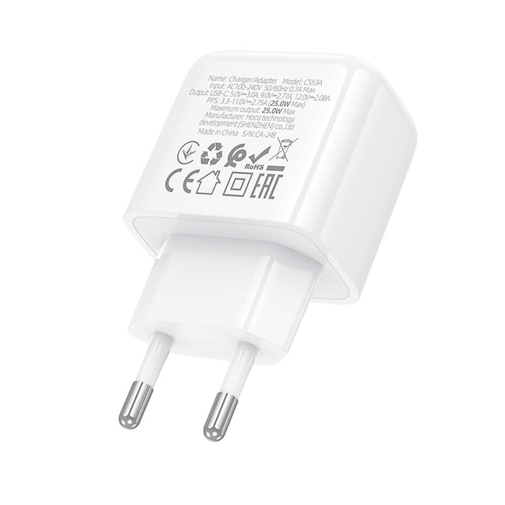 hoco. Зарядное устройство модель CS53A, USB-С 25W, цвет: белый - #8