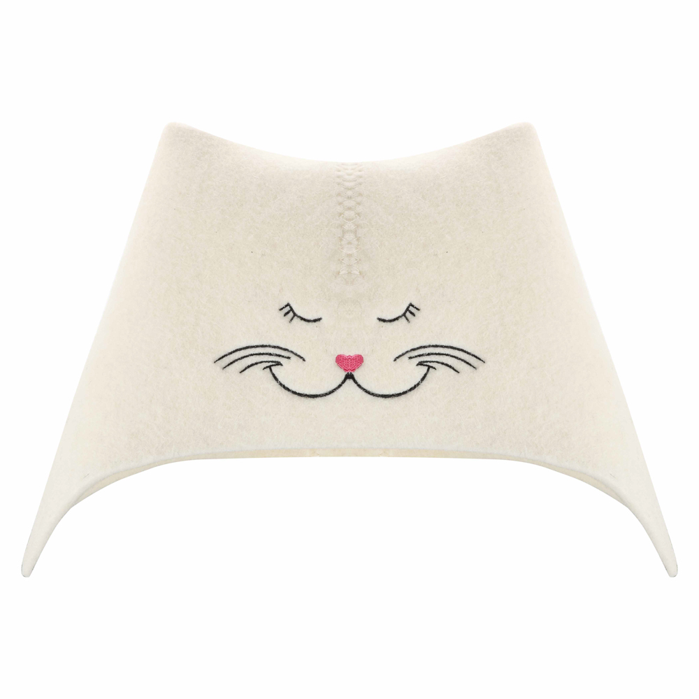 Шапка банная с вышивкой "Кошечка", фетр белый - #2