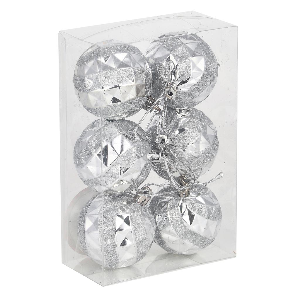 СНОУ БУМ Набор формовых шаров с глиттером 6шт 6см, серебро, пластик - #4
