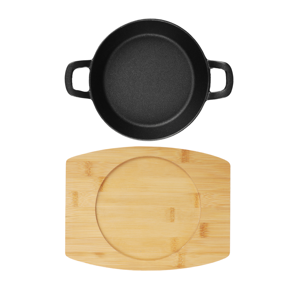 SATOSHI Сковорода мини на подставке из бамбука чугун, круглая, 18см, индукция - #7