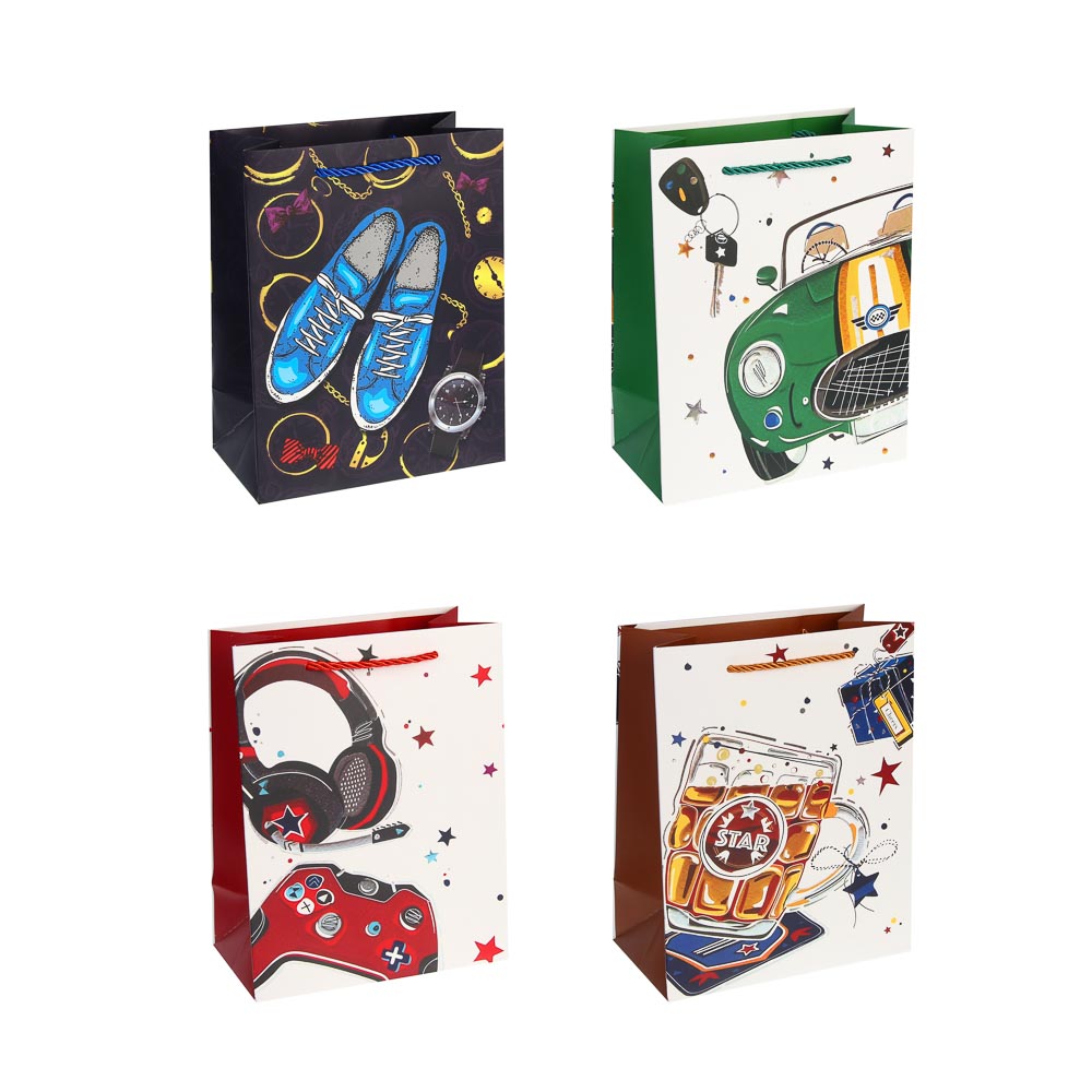 Пакет подарочный бумажный тм LADECOR M 18x23x10 см, для мужчин арт 2, 4 дизайна - #1