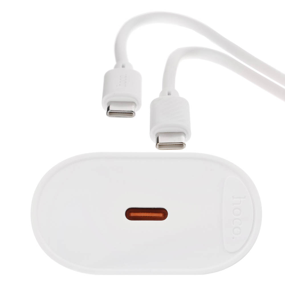 hoco. Комплект зарядное устройство с кабелем модель C109A, USB-С 20W PD, каб C-C 1м, цвет: белый - #15