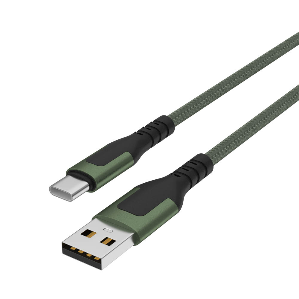 BY Кабель для зарядки Satiny Type-C, 1,5м, Быстрая зарядка 3А, QC, PD 20W, тканевый, зеленый - #4