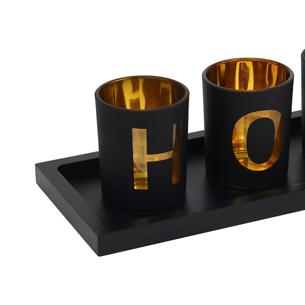 Набор подсвечников на подставке тм LADECOR 4 шт 6х6х7,5см, подставка 33,4х11,7х1,5см, стекло, дерево - #2