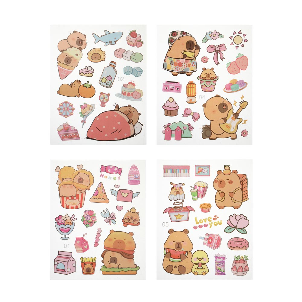 Набор канцелярский "Капибара", наклейки 4 листа, линейка 15см, брелок, пластик, бумага, 6 дизайнов - #3