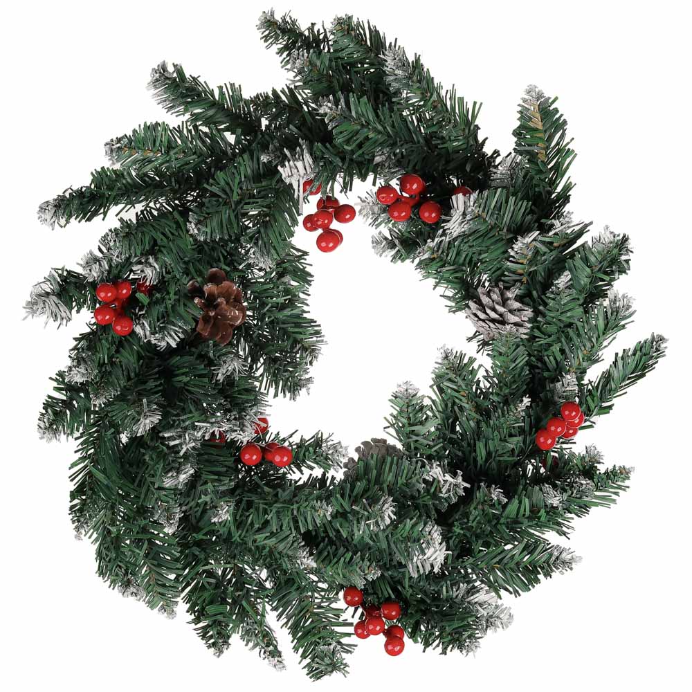 СНОУ БУМ Венок рождественский заснеженный с шишками и ягодами, 40см, 80 веток, ПВХ, дерево - #1