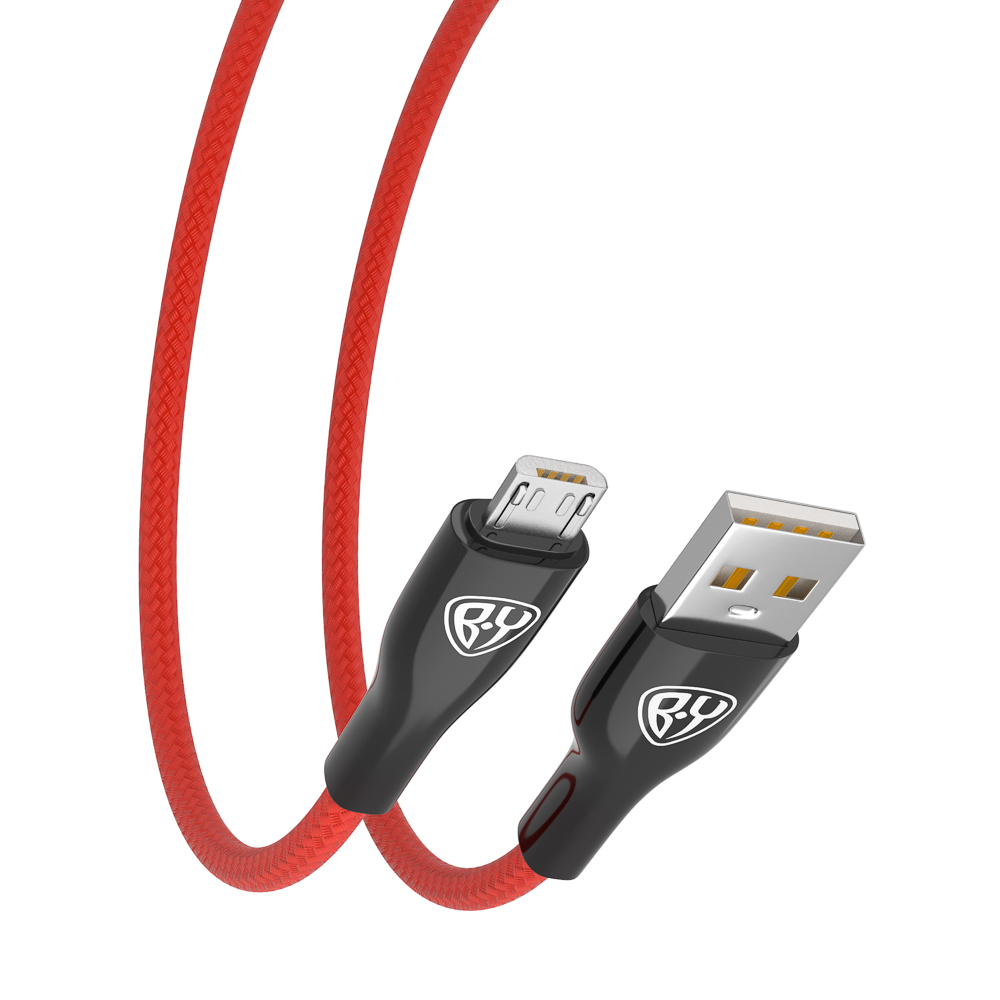 BY Кабель для зарядки Smart Micro USB, 1м, 3A, Быстрая зарядка QC 3.0, тканевая оплетка, красный - #5