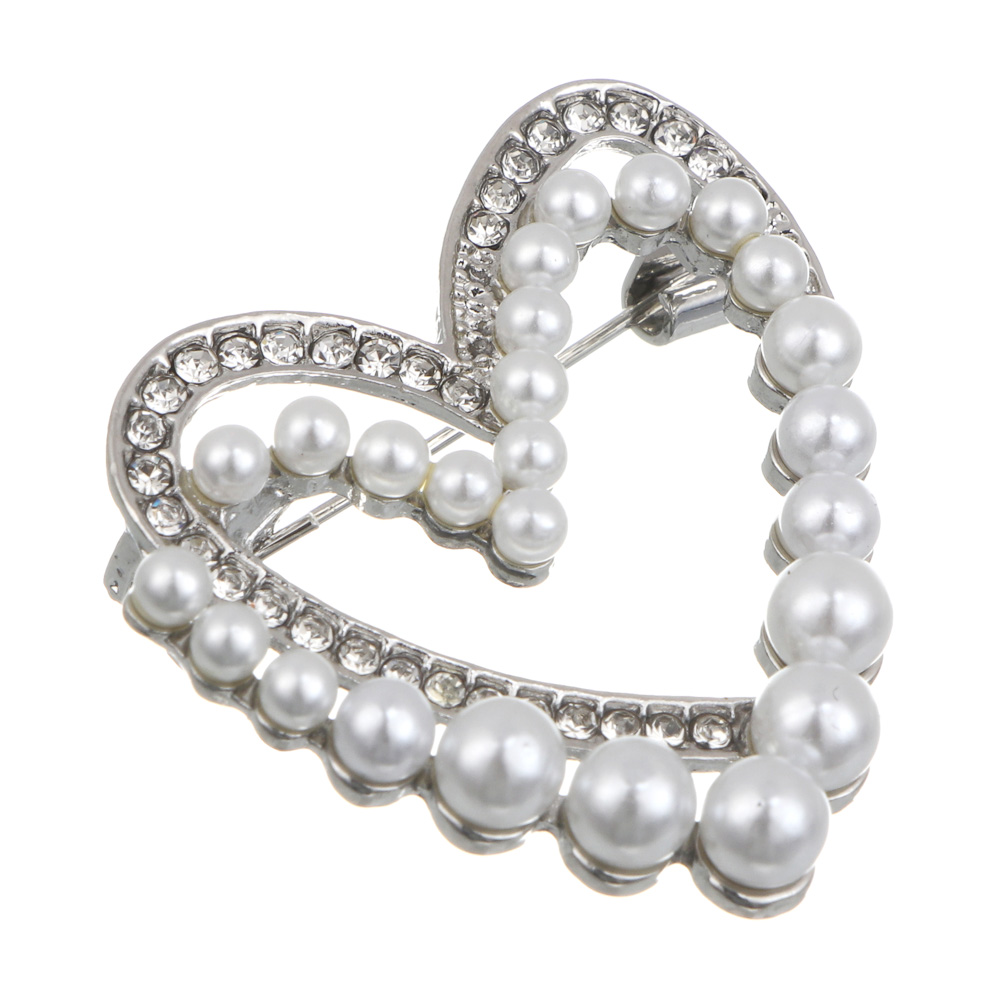 Брошь сердце с камнем, сплав, 2 дизайна, БЖ25-23 - #2