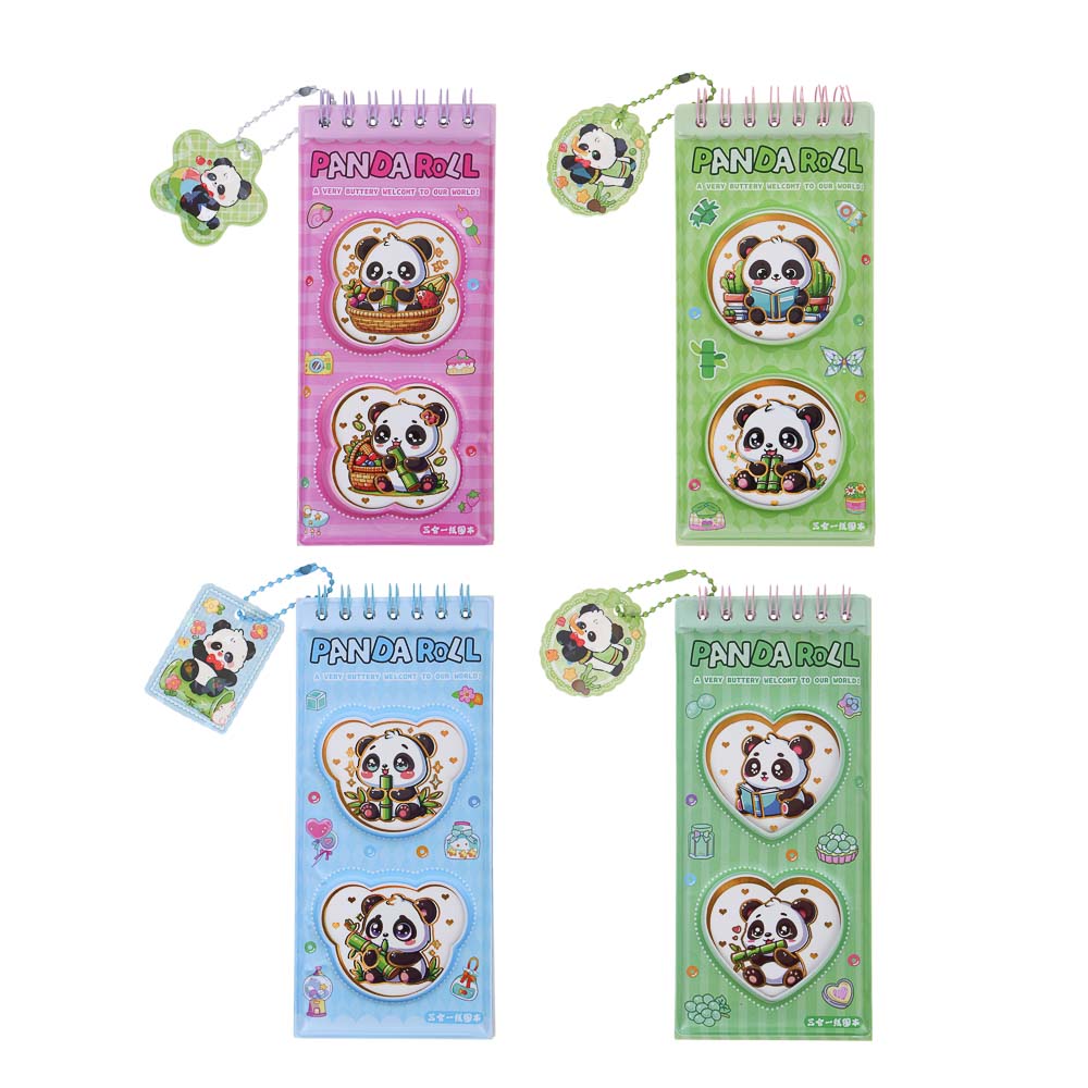Записная книжка "Панда" 7х26см, с наклейками и брелоком, PET, бумага, 4 дизайна, шоу-бокс - #1