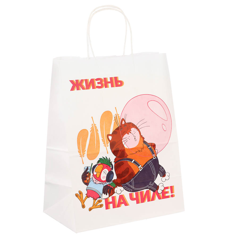Пакет подарочный с кручеными ручками 24х14х30см, "Попугай Кеша. На чиле", в ассортименте - #5