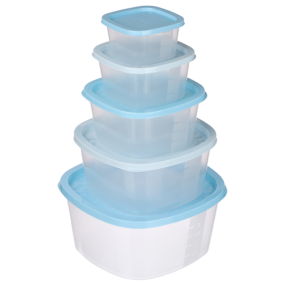 Набор контейнеров для продуктов квадратных 5шт (0,23л; 0,5л; 0,9л; 1,55л; 2,65л), пластик - #6