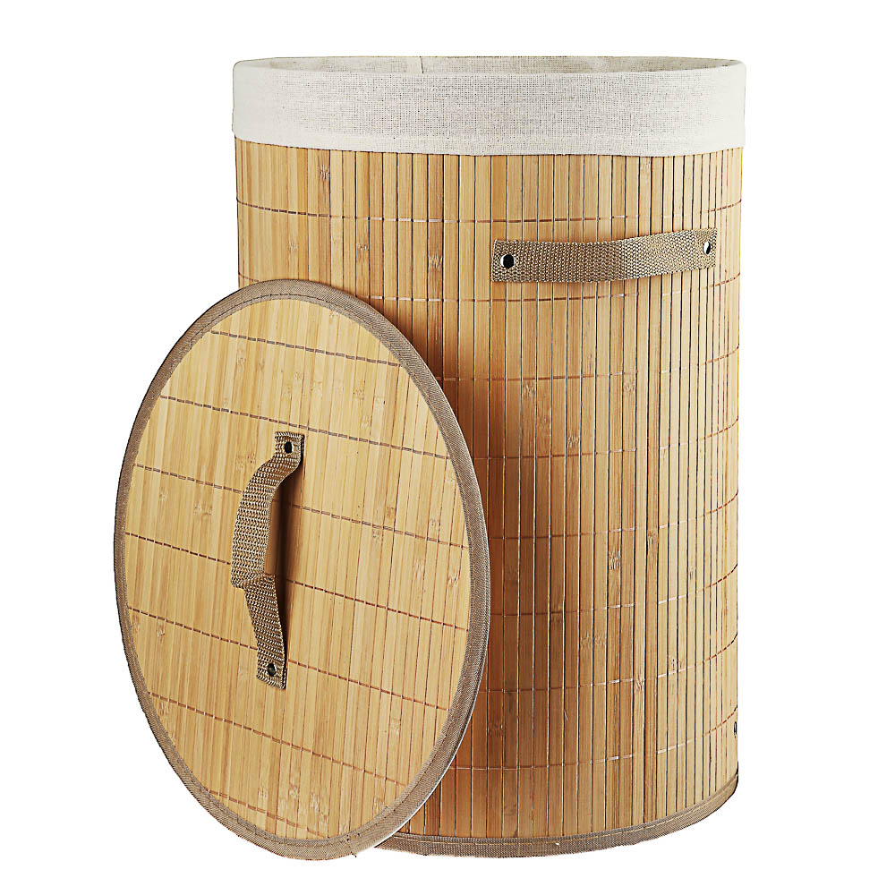 VETTA Корзина для белья складная с крышкой, круглая, бамбук, 35x35х50см, натурал.цвет - #2