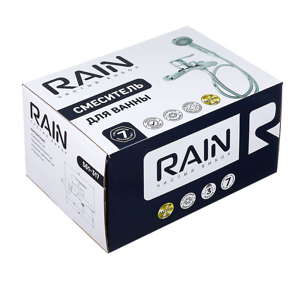 RAIN Смеситель для ванны Гранат, короткий излив, душ. набор, картридж 35мм, латунь, хром - #5