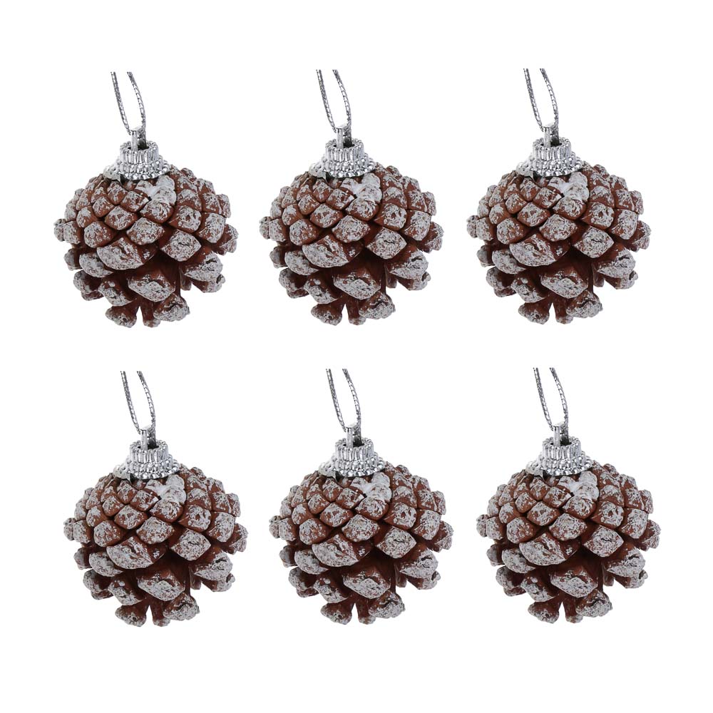 СНОУ БУМ Набор декоративных украшений 6шт, шишки натуральные, 4см - #1