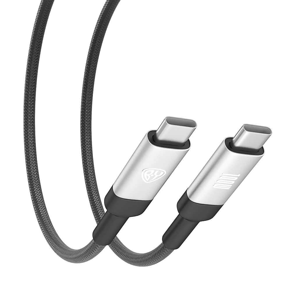 BY Кабель для зарядки Power Type-C-Type-C, 2м, Быстрая зарядка 5А, PD 100W, тканевый, черный - #5