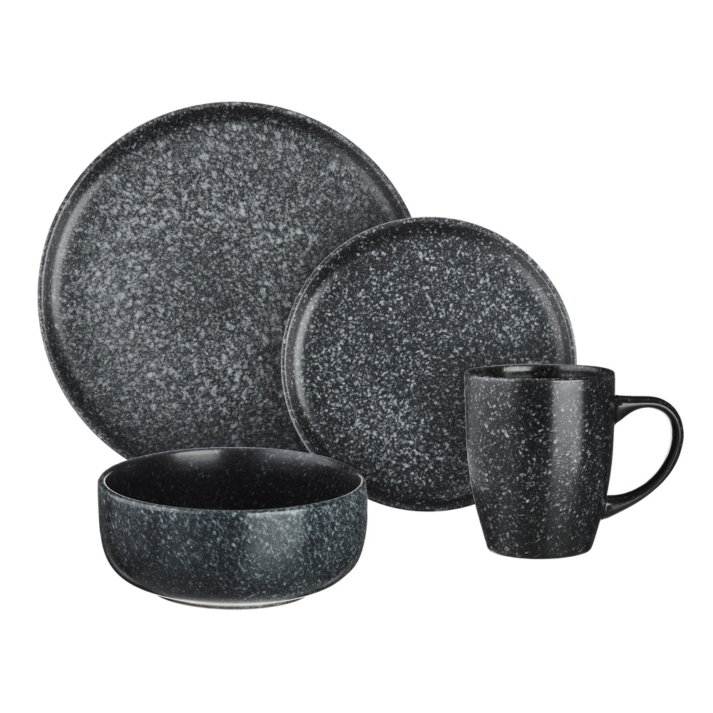 MILLIMI Набор стол.посуды 16пр(тар26см*4, тар20см*4, салатн14см*4, кружка340мл*4) керамика, черный - #1