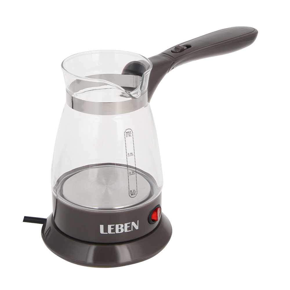 LEBEN Турка стеклянная на подставке 0,5л, 500Вт, складная ручка, 220в - #2