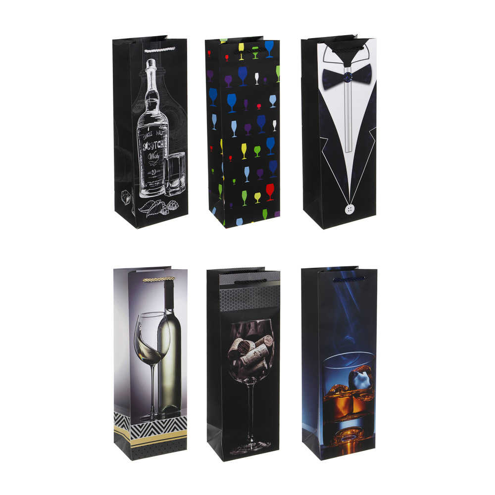 Пакет подарочный бумажный тм LADECOR, 12x9x35 см, для бутылок арт 1, 6 дизайнов - #1