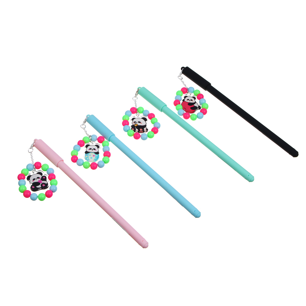 Ручка гелевая черная, с браслетом и фигуркой панды, 4 дизайна - #1