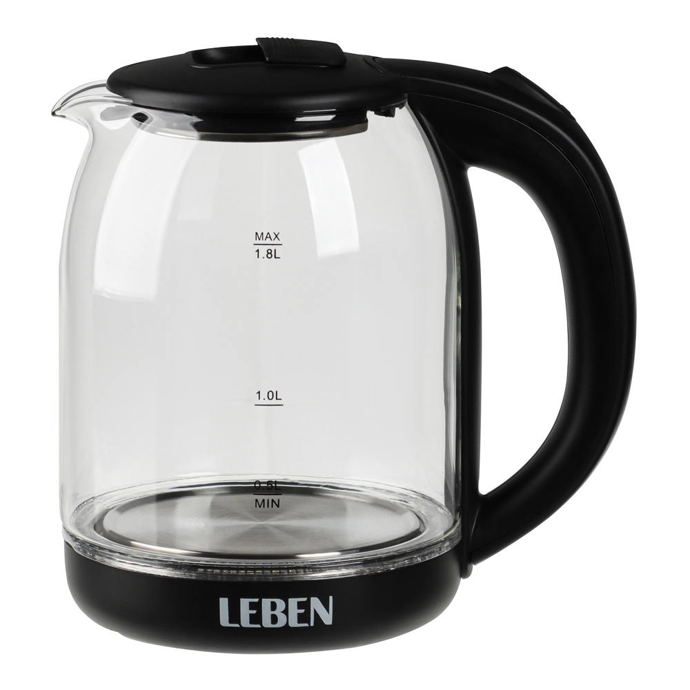 Чайник электрический, 1,8 л, 1500 Вт, стекло, черный (без подсветки) - #13