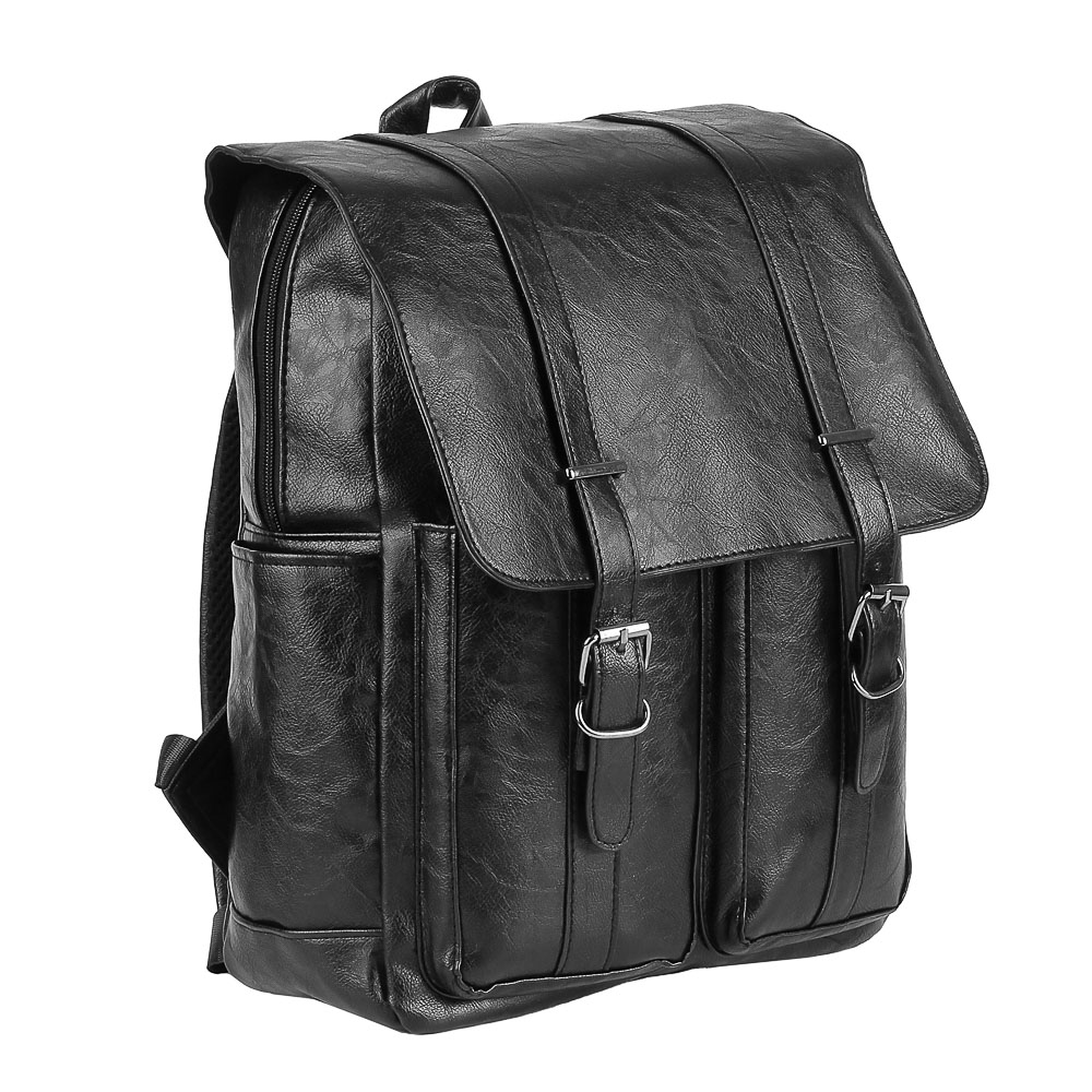 Рюкзак универсальный 38x29x10,5см, 1 отд., 4 карм., клапан на 2х магнитах, пряжки, иск.кожа, черный - #2