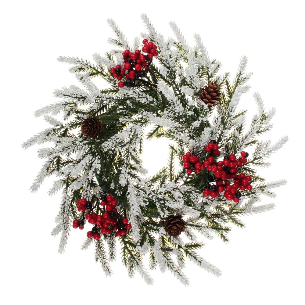 СНОУ БУМ Венок рождественский заснеженный с шишками и ягодами, 33см, ПВХ, дерево - #1