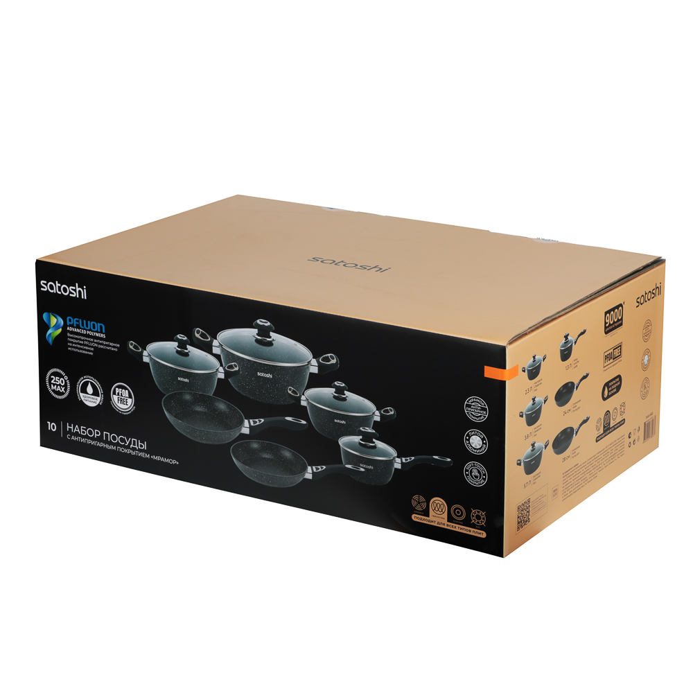 SATOSHI Танто Наб.пос.10пр, ковш+крышка 1,3л, кастр.+крышки 2,3;3,8;5,7л, сковороды 24,28см, индукц. - #12