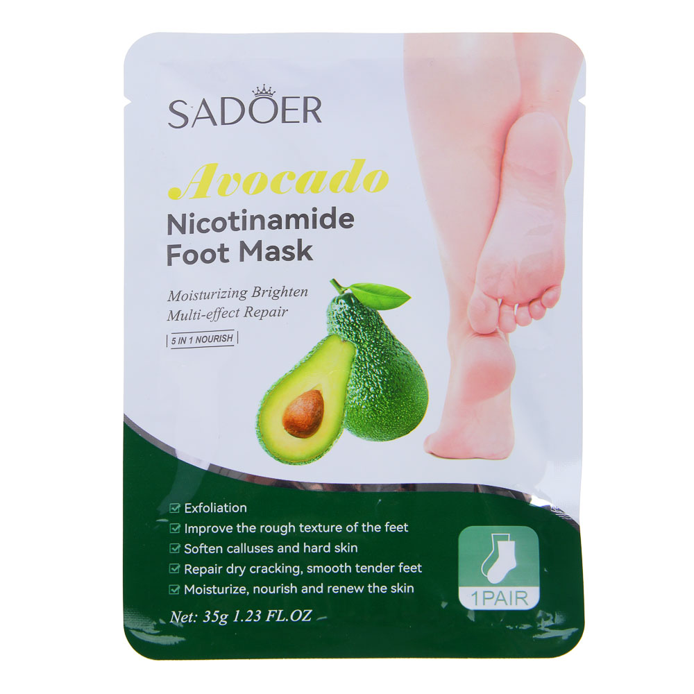 SADOER Маска-носочки для ног отшелушивающая, 35 гр, ниацинамид и авокадо - #1