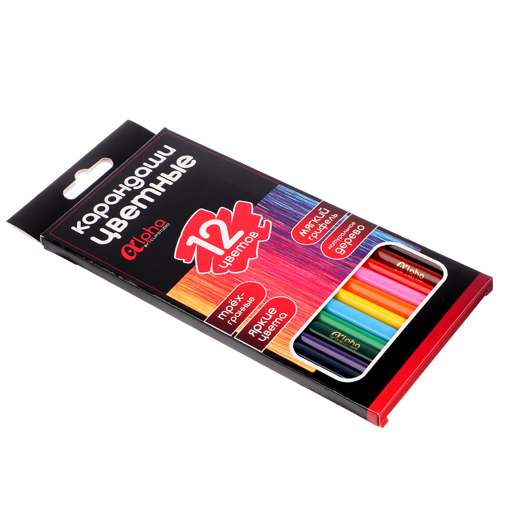 ClipStudio Карандаши 12 цветов "Альфа" 3-гранные заточ., дерево, 2М, улучш.прокрас, к/к, ПРЕМИУМ - #2