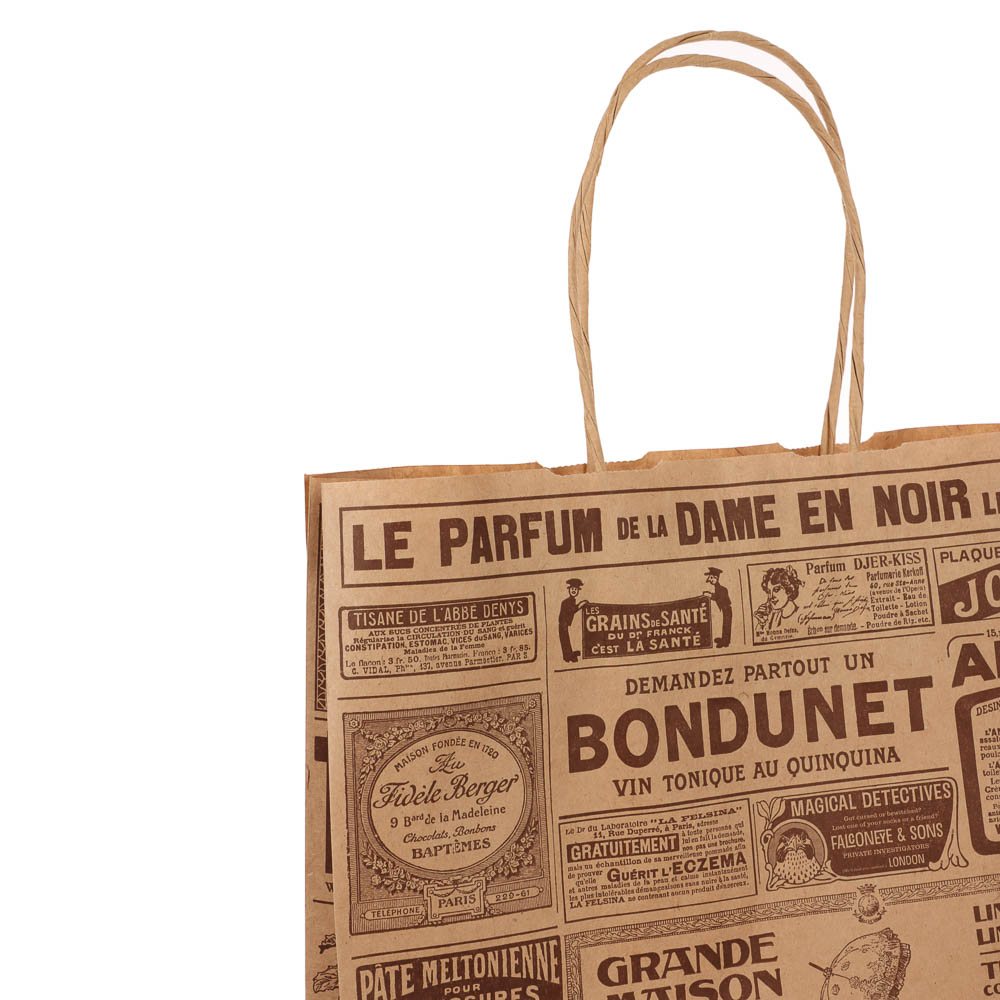 Пакет подарочный с кручеными ручками крафт 24x10,5x32см, "Газета", в ассортименте - #4