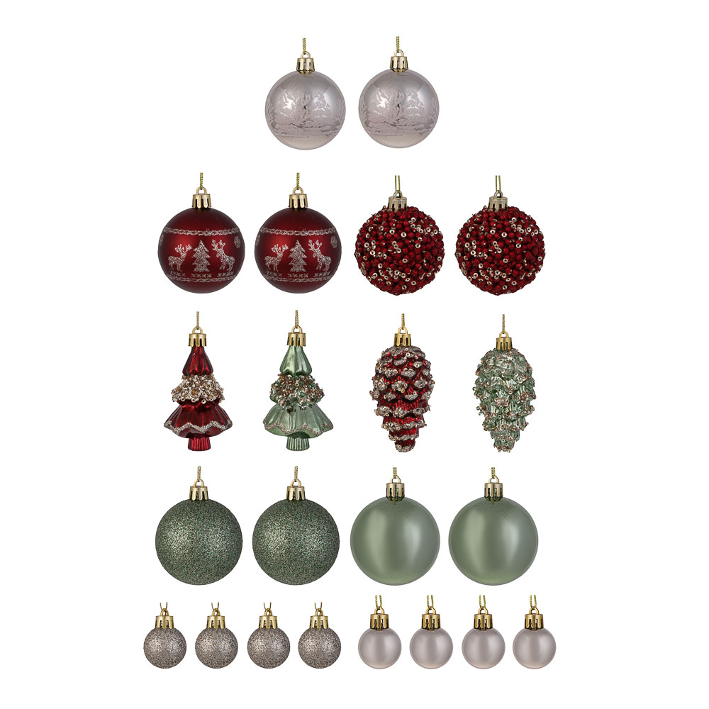 СНОУ БУМ Набор шаров и украшений, 30 шт, 3см, 6см, 8см, 9см, бордовый, фисташковый, шампань - #1