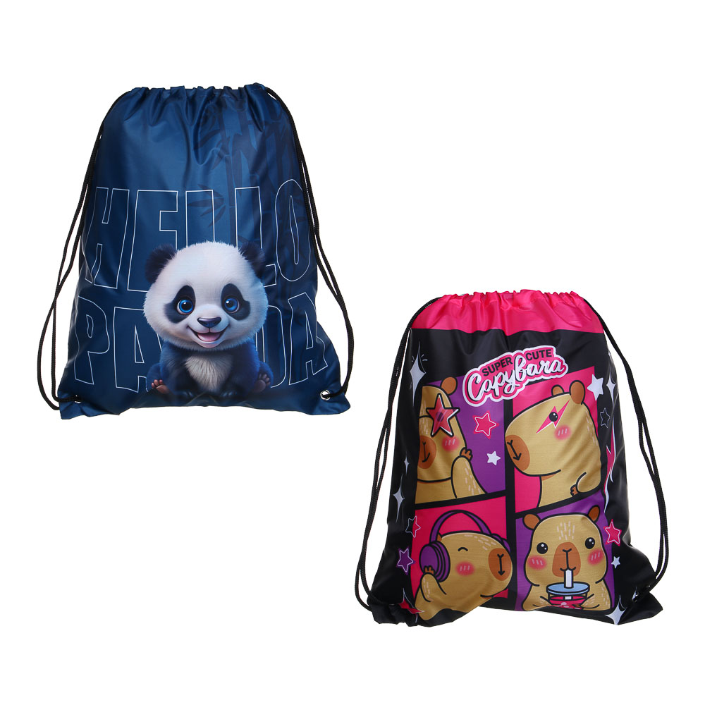 Мешок для сменной обуви на завязках, 34,8x41,5см, "Капибара/Панда", полиэстер - #1