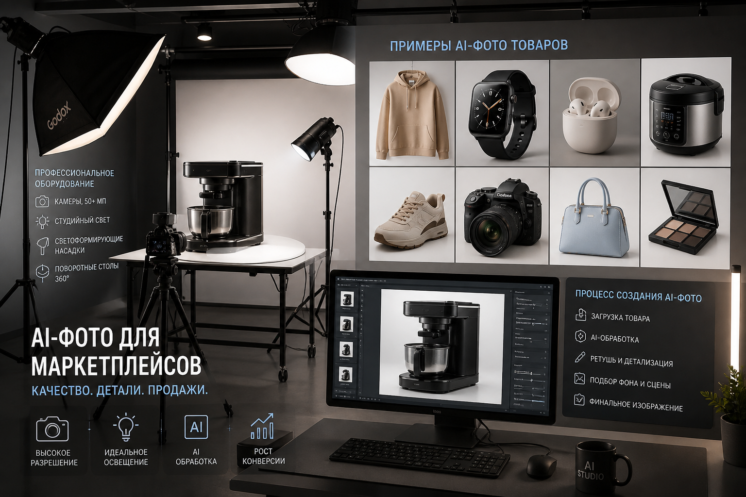 Профессиональная фотостудия для создания качественных AI-фото товаров для Avito и досок объявлений.