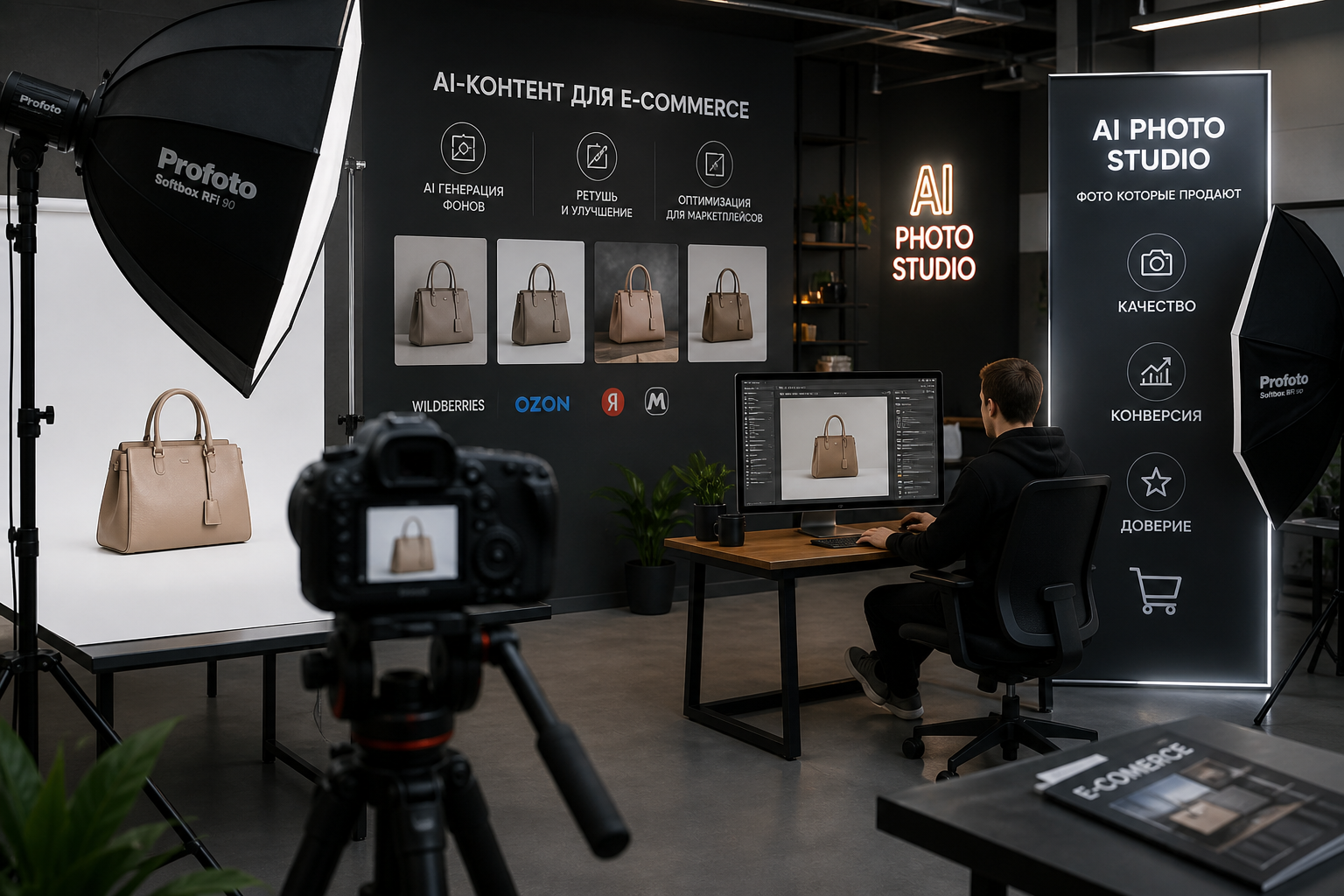 Профессиональная фотостудия для создания AI-фото товаров для Яндекс Маркет.
