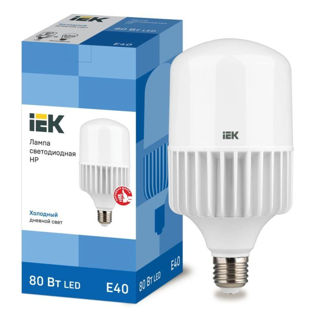 Лампа светодиодная HP 80Вт 230В 6500К E40 IEK LLE-HP-80-230-65-E40