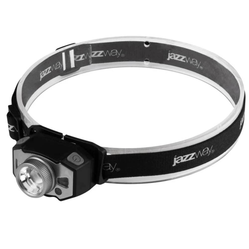 Фонарь аккумуляторный налобный AccuH1-L5WZ-bk zoom LED 5Вт + 2хRED SMD IP54 5 режимов: 100проц. 180лм 3.5ч/50проц. 110лм 5.5ч/30проц. 65лм 15ч/красн. 28ч/мигающ. красн. 12ч аккум. 0.8А.ч управл. жестами черн./сер. JazzWay 5036642