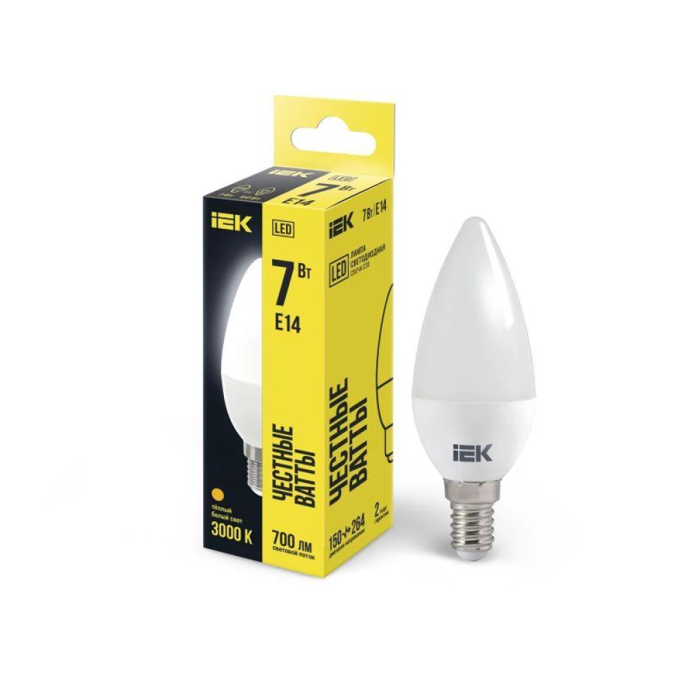 Лампа светодиодная C35 7Вт свеча 3000К E14 230В IEK LLE-C35-7-230-30-E14