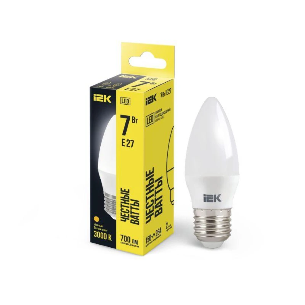 Лампа светодиодная C35 7Вт свеча 3000К E27 230В IEK LLE-C35-7-230-30-E27