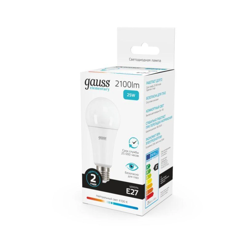 Лампа светодиодная Elementary 25Вт A70 грушевидная 4100К нейтр. бел. E27 2100лм GAUSS 73225