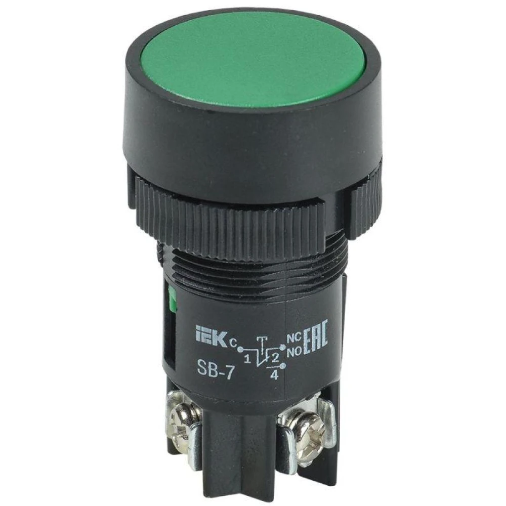 Кнопка SB-7 "Пуск" d22мм 1з+1р 0.6-10А 240В зел. IEK BBT40-SB7-K06