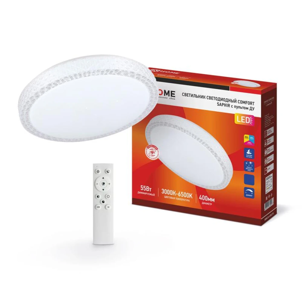 Светильник светодиодный COMFORT SAPHIR 55Вт 3000-6500К 4400лм 230В 400х95мм с пультом ДУ IN HOME 4690612034850