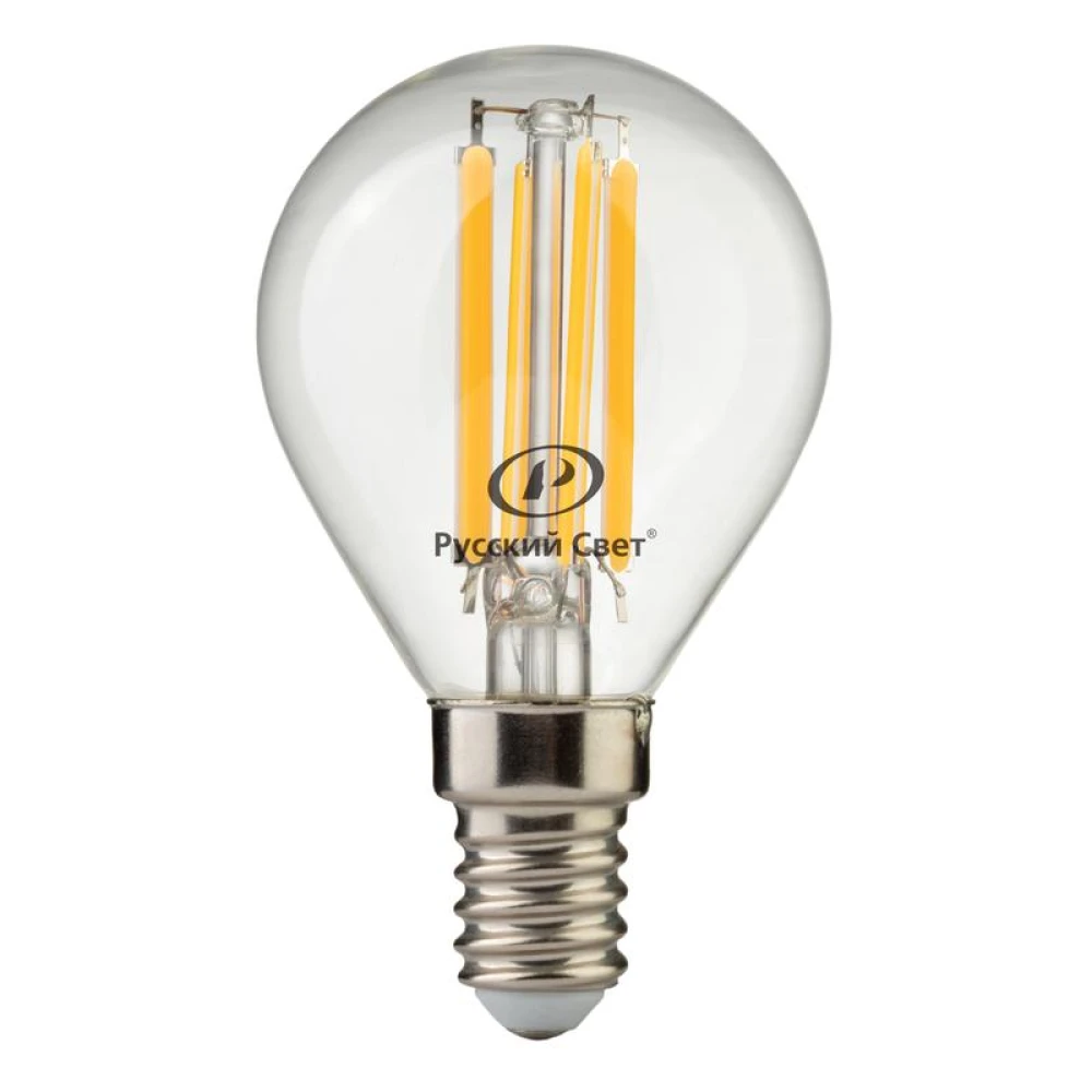 Лампа светодиодная филаментная RS F P45 E14 7W 220-240V 2700К 7Вт 810лм Ra 90 шар Русский Свет 15011245089