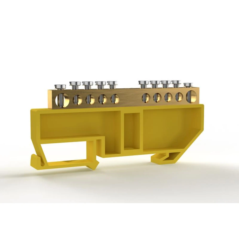 Шина PE "земля" на DIN-изоляторе 6х9мм 10 отвер. латунь TOKOV ELECTRIC TKE-BCB-69-10-DIN/PE