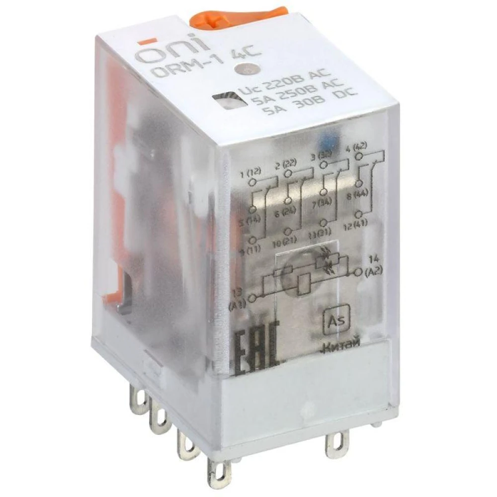 Реле интерфейсное ORM-1 4C 220В AC с LED и тест. кнопкой ONI ORM-1-4C-AC220V-L-B
