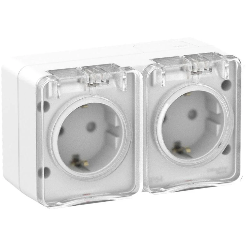 Розетка 2-м ОП AtlasDesign PROFI 16А IP54 заземл. защ. шторки бел. SE ATN540126