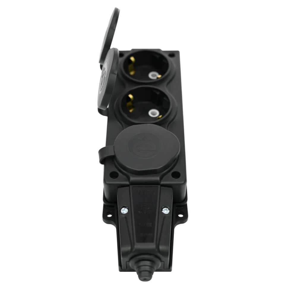 Колодка удлинителя 3-м MultiSet 16А 250В IP44 с заземл. каучук черн. SE MST4103BK