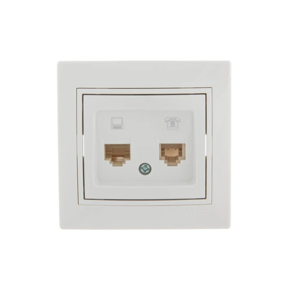 Розетка компьютерная + телефонная 2-м СП Mira RJ45 + RJ11 бел./бел. LEZARD 701-0202-143